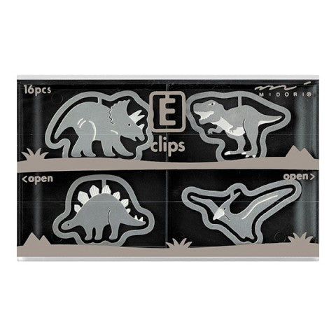 Midori Etching Clips- Dinosaurs- Box of 16 Paper Clips