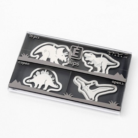 Midori Etching Clips- Dinosaurs- Box of 16 Paper Clips