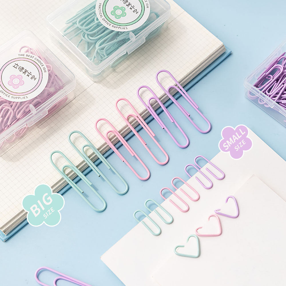 Macaron color cute paper clips 28 / 50mm mint green cherry blossom pink lavender purple paper clip storage box office study daily necessities