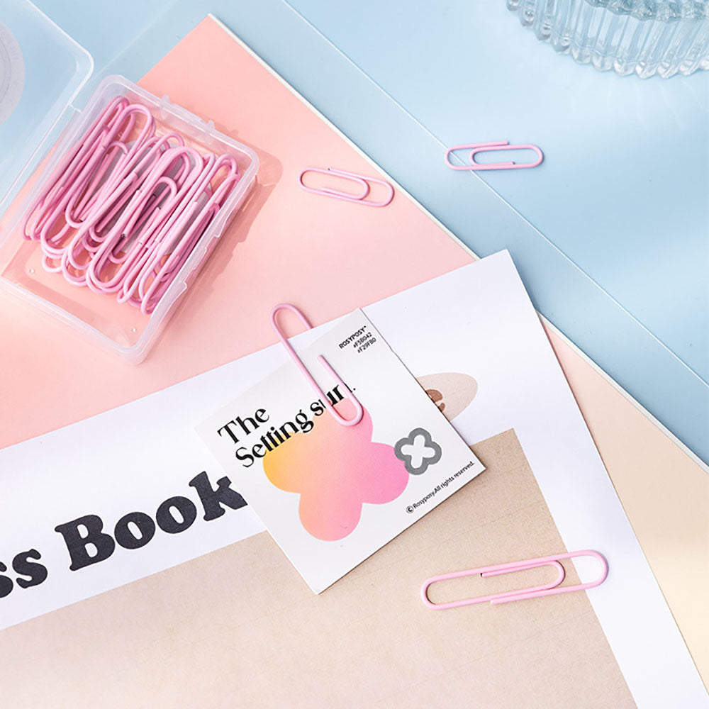 Macaron color cute paper clips 28 / 50mm mint green cherry blossom pink lavender purple paper clip storage box office study daily necessities