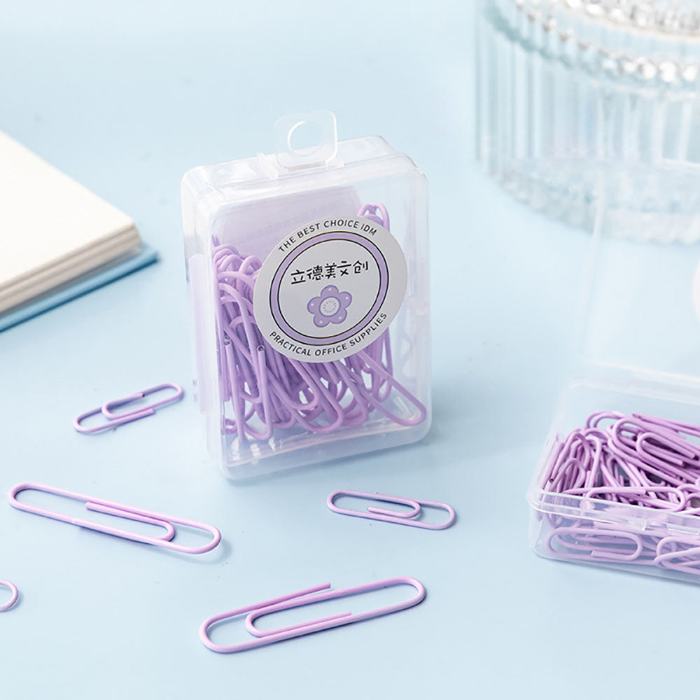 Macaron color cute paper clips 28 / 50mm mint green cherry blossom pink lavender purple paper clip storage box office study daily necessities