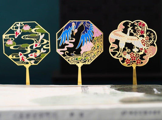 Chinese style metal classical hollow fan bookmark NP-090017