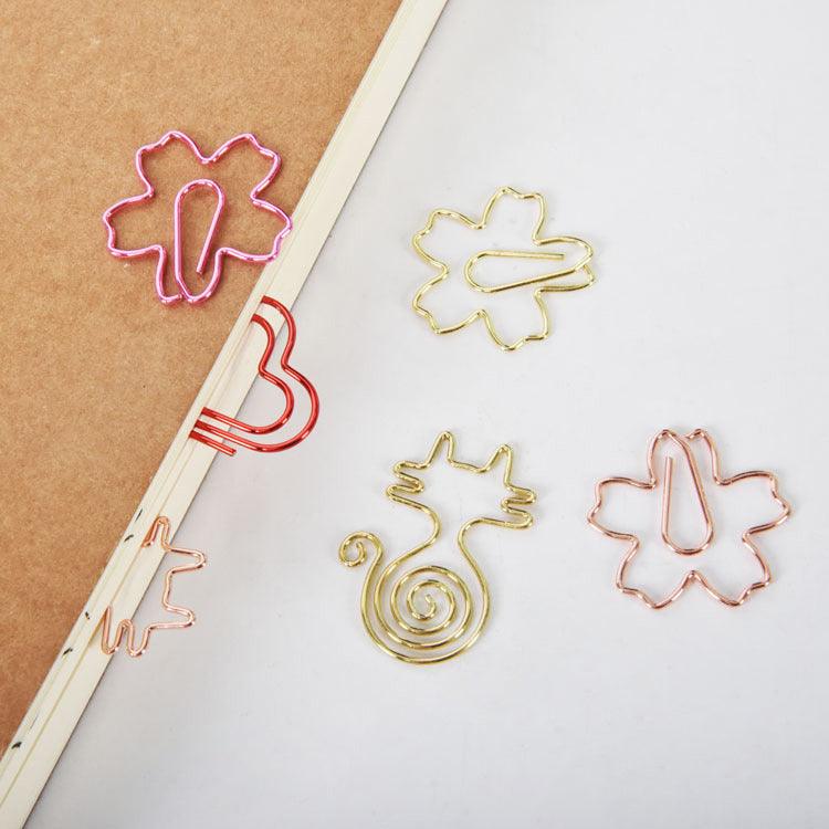 Cute shape metal paper clip, animal shape, shape paper clip, cherry blossom, cat, love, 10 set, creative shape paper clip