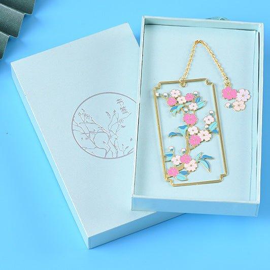 Exquisite electroplated brass bookmarks Pink cherry blossom tassels Cherry blossom bookmarks