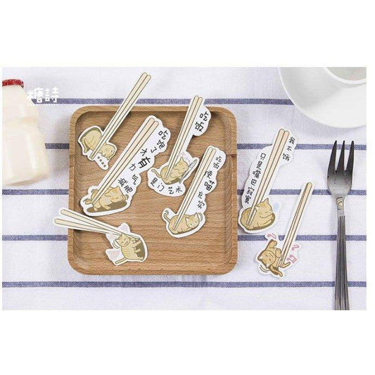Sugar Poem Original Simple Earth Color Illustration Cute Cat Chopsticks 30pcs Boxed Bookmarks NP-H7TAY-914